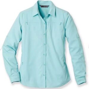 REI SAHARA LIGHT BLUE OUTDOOR HIKING 100% TACTEL NYLON SHIRT, SIZE M.